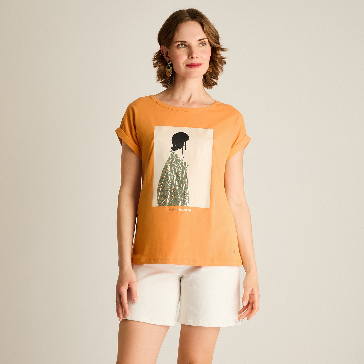 Polera Naranjo Manga Corta Elasticidad Media Sin Forro Calce Normal